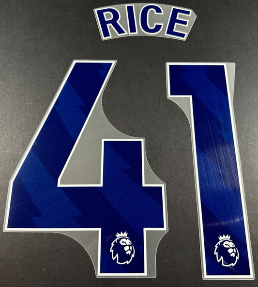 ARSENAL 2025 2026 RICE 41 OFFICIAL AVERY DENNISON BLUE PLAYER SIZE NAMESET