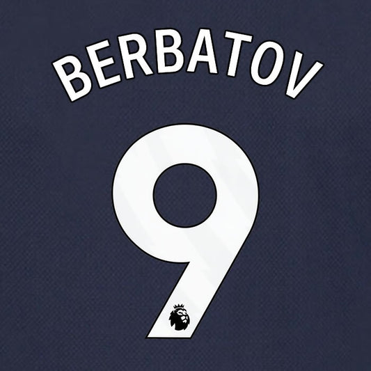 SPURS 2023 2024 BERBATOV 9 AVERY DENNISON WHITE AWAY PLAYER SIZE NAME SET