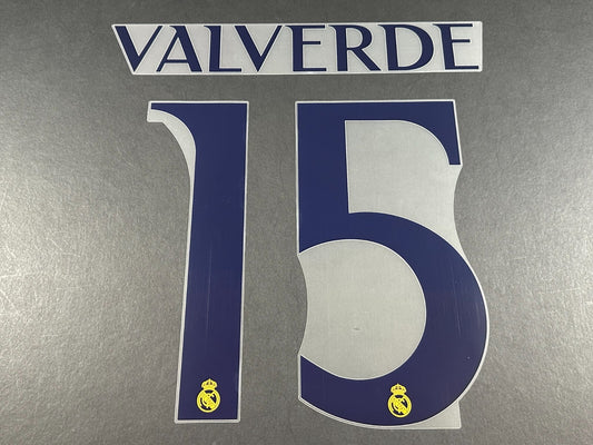 2023 2024 AVERY DENNISON REAL MADRID VALVERDE 15 HOME PLAYER SIZE NAMESET