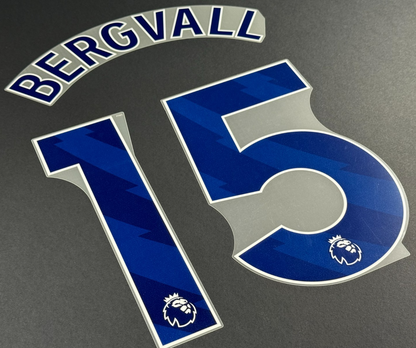 TOTTENHAM 25 / 26 BERGVALL 15 OFFICIAL AVERY DENNISON BLUE PLAYER SIZE NAME SET