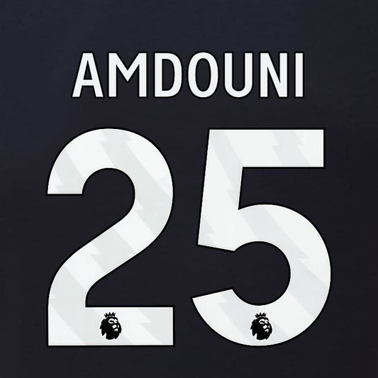 2023 2024 BURNLEY AMDOUNI 25 OFFICIAL WHITE 3RD PLAYER SIZE NAMESET