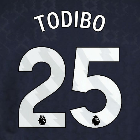 2025 2026 WEST HAM TODIBO 25 OFFICIAL WHITE 3RD PLAYER SIZE NAMESET