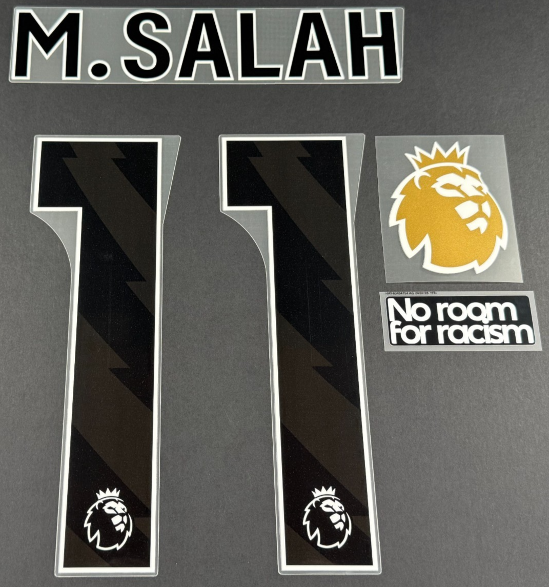 2024 2025 M. SALAH 11 OFFICIAL AVERY DENNISON BLACK PLAYER SIZE NAME + PATCHES