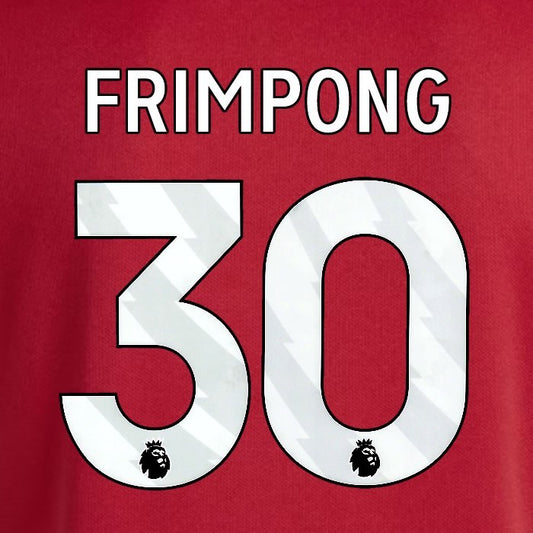 2025 2026 OFFICIAL LIVERPOOL FRIMPONG 30 WHITE HOME PLAYER SIZE NAMESET
