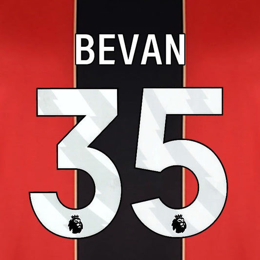 2024 2025 BOURNEMOUTH BEVAN 35 WHITE HOME PLAYER SIZE NAME SET