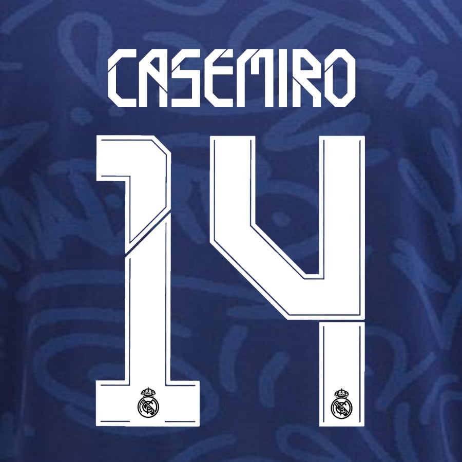 2021 2022 REAL MADRID CASEMIRO 14 WHITE AWAY 3RD PLAYER SIZE NAMESET 260MM