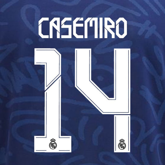 2021 2022 REAL MADRID CASEMIRO 14 WHITE AWAY 3RD PLAYER SIZE NAMESET 260MM