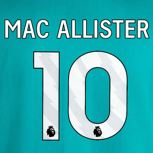 2025 2026 OFFICIAL LIVERPOOL MAC ALLISTER 10 WHITE 3RD PLAYER SIZE NAMESET