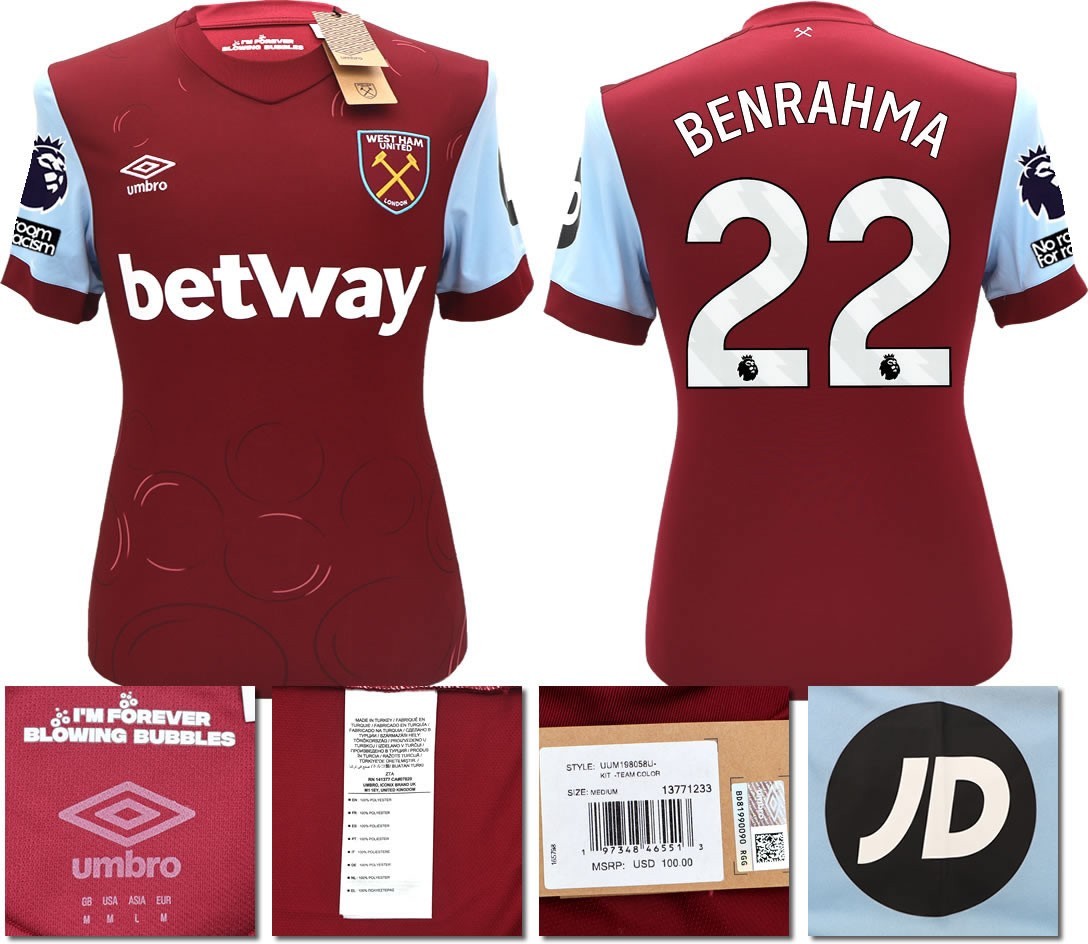 BNWT 2023 2024 UMBRO WEST HAM HOME SHIRT BENRAHMA 22 + PACTHES MEN'S