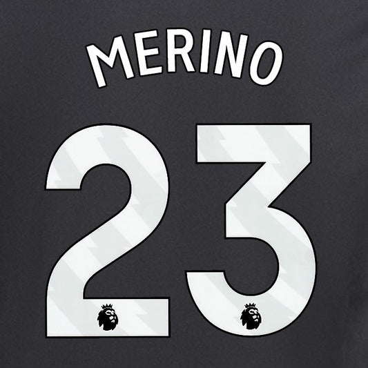 2024 2025 ARSENAL MERINO 23 WHITE AWAY OFFICIAL PLAYER SIZE NAMESET