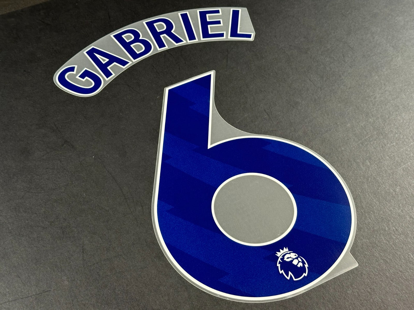 ARSENAL 2024 2025 GABRIEL 6 OFFICIAL AVERY DENNISON BLUE PLAYER SIZE NAME SET