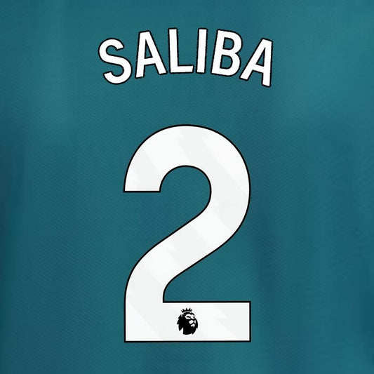 2023 2024 ARSENAL SALIBA 2 WHITE 3RD OFFICIAL PLAYER SIZE NAME SET