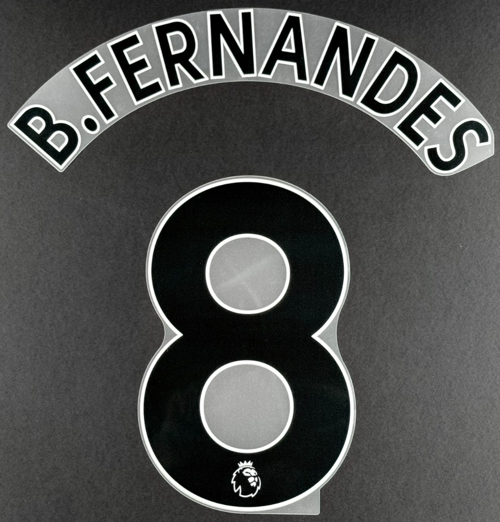 MAN UTD 19/23 B. FERNANDES 8 OFFICIAL AVERY DENNISON BLACK PLAYER SIZE NAME SET