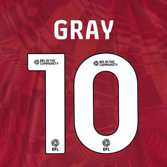 25 26  BIRMINGHAM CITY GRAY 10 OFFICIAL WHITE 3RD PLAYER SIZE NAME SET 230MM
