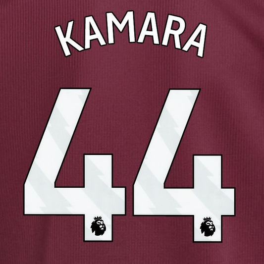 2024 2025 ASTON VILLA KAMARA 44 OFFICIAL WHITE HOME PLAYER SIZE NAMESET