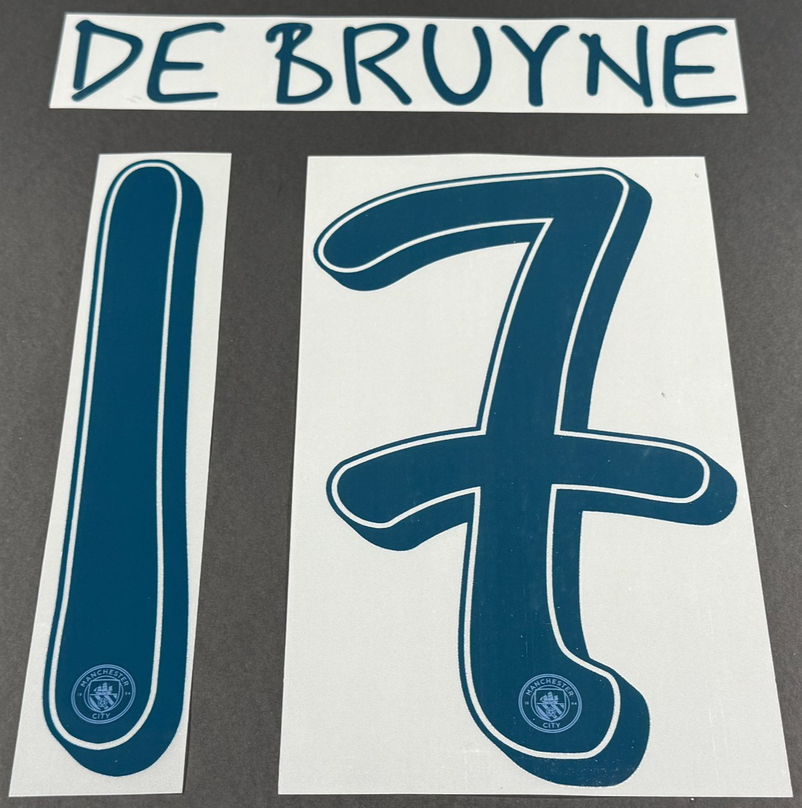 MAN CITY 24/25 DE BRUYNE 17 OFFICIAL UCL 4th HOME M - BLUE PLAYER SIZE NAME SET
