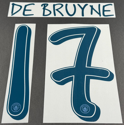 MAN CITY 24/25 DE BRUYNE 17 OFFICIAL UCL 4th HOME M - BLUE PLAYER SIZE NAME SET