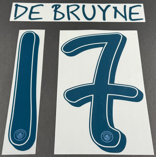 MAN CITY 24/25 DE BRUYNE 17 OFFICIAL UCL 4th HOME M - BLUE PLAYER SIZE NAME SET