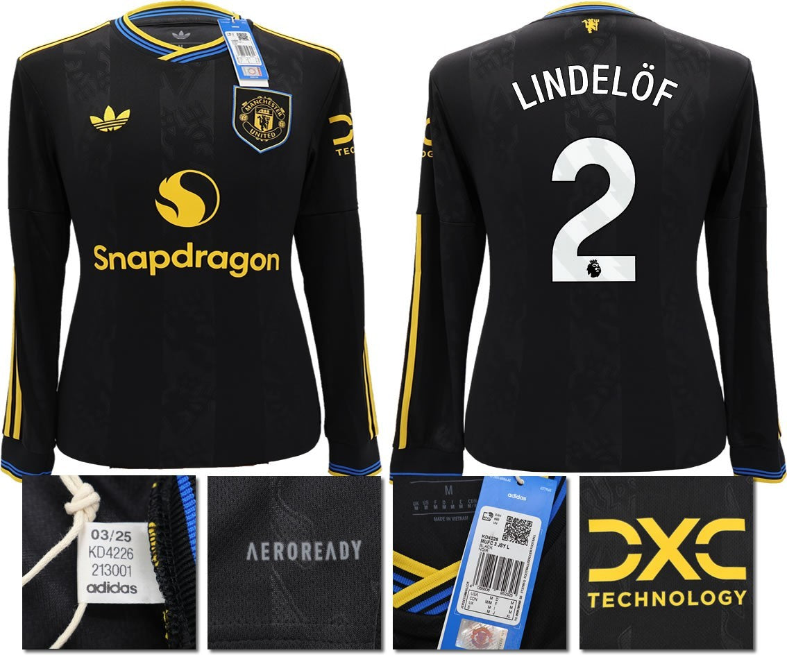 BNWT 2025 2026 MANCHESTER UNITED ADIDAS 3RD SHIRT LS LINDELOF 2