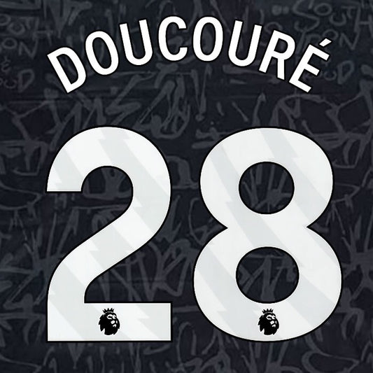 2023 2024 OFFICIAL CRYSTAL PALACE DOUCOURE 28 WHITE 3RD PLAYER SIZE NAMESET