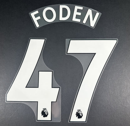 MAN CITY 2019-23 FODEN 47 OFFICIAL AVERY DENNISON WHITE PLAYER SIZE NAME SET