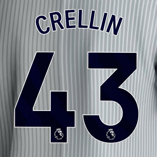 2023 2024 EVERTON CRELLIN 43 OFFICIAL BLUE 3RD PLAYER SIZE NAMESET