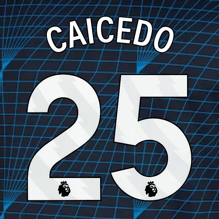 2023 2024 OFFICIAL CHELSEA CAICEDO 25 WHITE AWAY PLAYER SIZE NAMESET