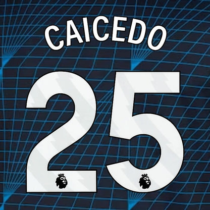 2023 2024 OFFICIAL CHELSEA CAICEDO 25 WHITE AWAY PLAYER SIZE NAMESET