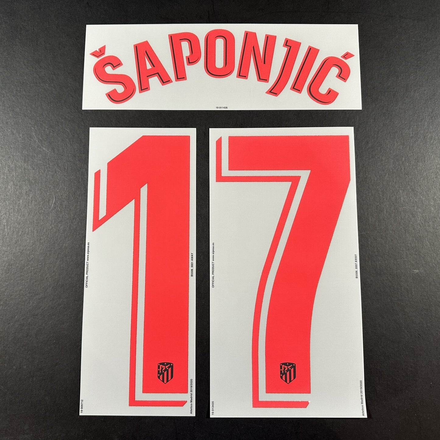 2019 2020 OFFICIAL ATLETICO MADRID SAPONJIC 17 AWAY PLAYER SIZE NAMESET