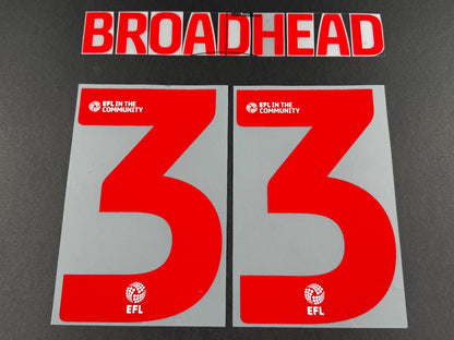 2025 2026 WREXHAM A.F.C BROADHEAD 33 OFFICIAL RED 3RD PLAYER SIZE NAMESET