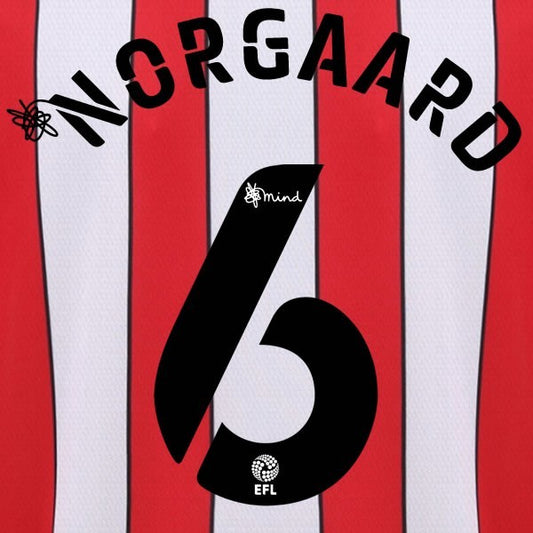 BRENTFORD 2020 2021 OFFICIAL NORGAARD 6 HOME PLAYER SIZE NAME SET