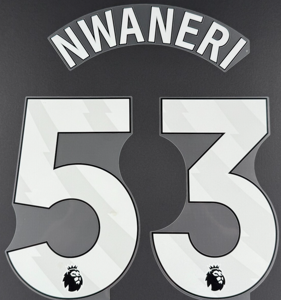 ARSENAL 2024/25 NWANERI 53 OFFICIAL AVERY DENNISON WHITE PLAYER SIZE NAME SET