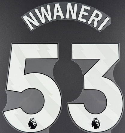 ARSENAL 2024/25 NWANERI 53 OFFICIAL AVERY DENNISON WHITE PLAYER SIZE NAME SET