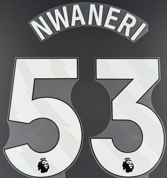 ARSENAL 2024/25 NWANERI 53 OFFICIAL AVERY DENNISON WHITE PLAYER SIZE NAME SET