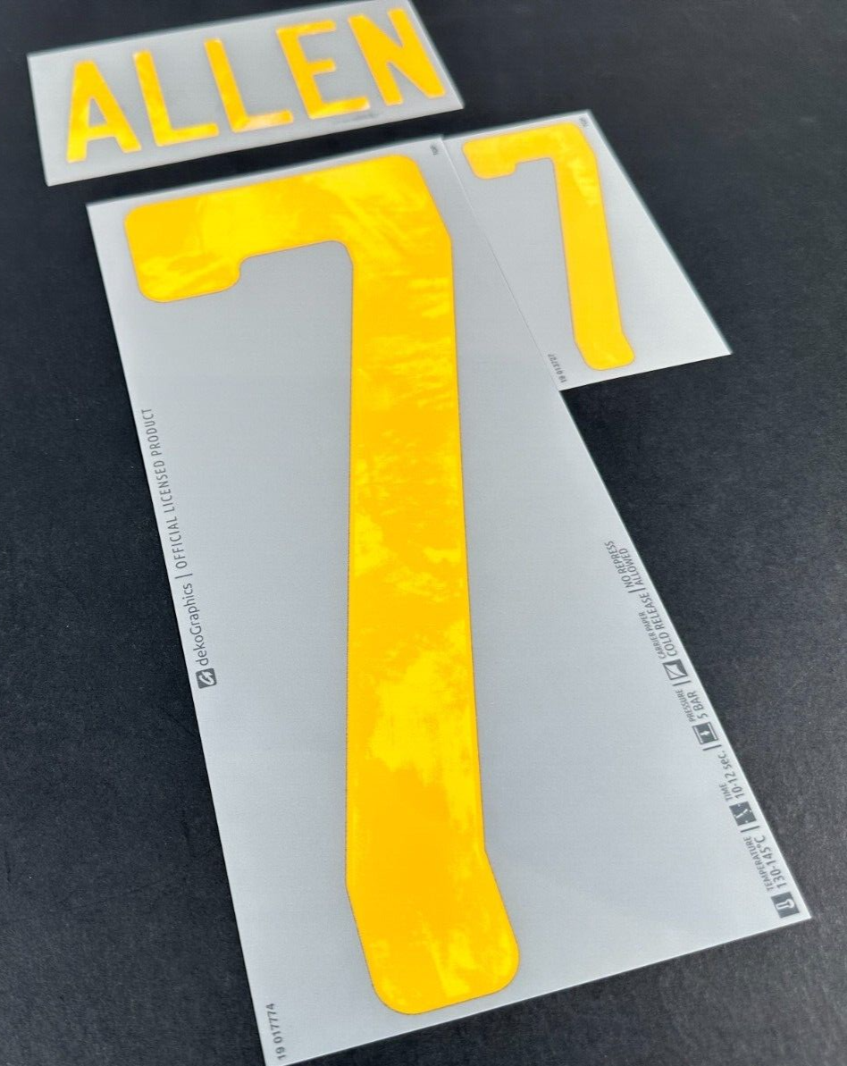 WALES 20-21 OFFICIAL SPORTING ID ALLEN 7 HOME PLAYER SIZE NAMESET 265MM