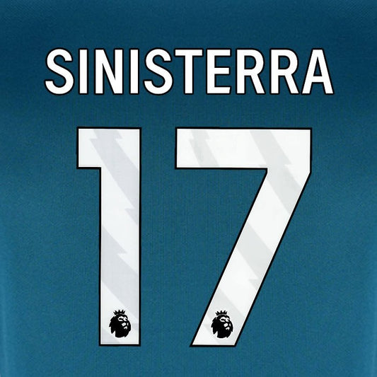 2024 2025 BOURNEMOUTH SINISTERRA 17 WHITE 3RD PLAYER SIZE NAME SET