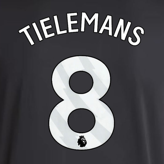 2025 2026 ASTON VILLA TIELEMANS 8 OFFICIAL WHITE AWAY PLAYER SIZE NAMESET