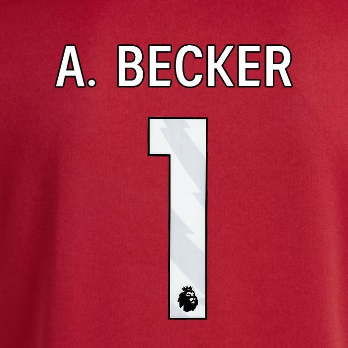 2025 2026 OFFICIAL LIVERPOOL A BECKER 1 WHITE HOME PLAYER SIZE NAMESET