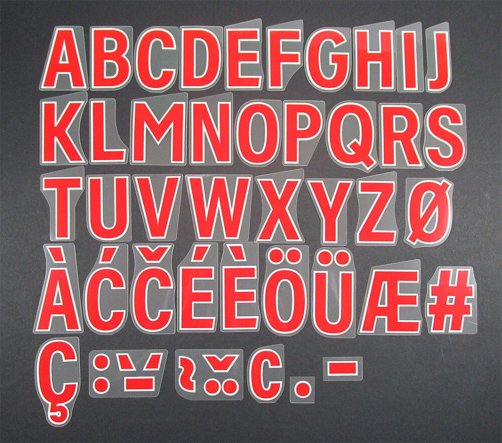 2023 - 2025 OFFICIAL AVERY DENNISON PREMIER LEAGUE RED PLAYER SIZE LETTERS