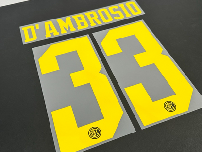 INTER MILAN THIRD 2019 - 2020 OFFICIAL D' AMBROSIO 33 PLAYER SIZE NAMESET