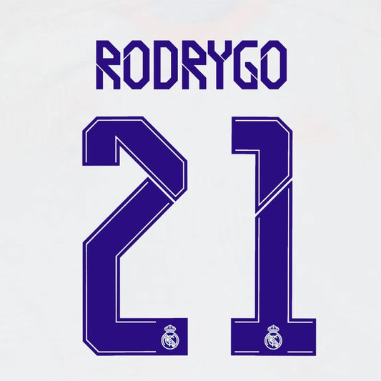 21 22 AVERY DENNISON REAL MADRID RODRYGO 21 HOME PLAYER SIZE NAMESET