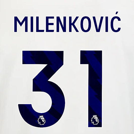 2025 2026 OFFICIAL NOTTINGHAM MILENKOVIC 31 BLUE AWAY PLAYER SIZE NAMESET
