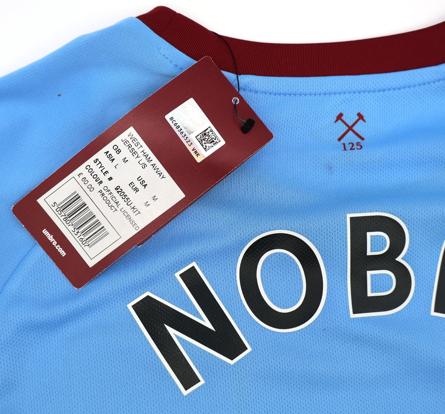 BNWT 2020 2021 UMBRO WEST HAM AWAY SHIRT LONG SLEEVE NOBLE 16
