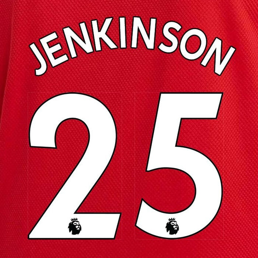 ARSENAL 2019-23 JENKINSON 25 OFFICIAL AVERY DENNISON WHITE PLAYER SIZE NAME SET