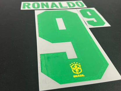BRAZIL 2020 2021 OFFICIAL RONALDO 9 HOME PLAYER SIZE NAMESET - 260MM