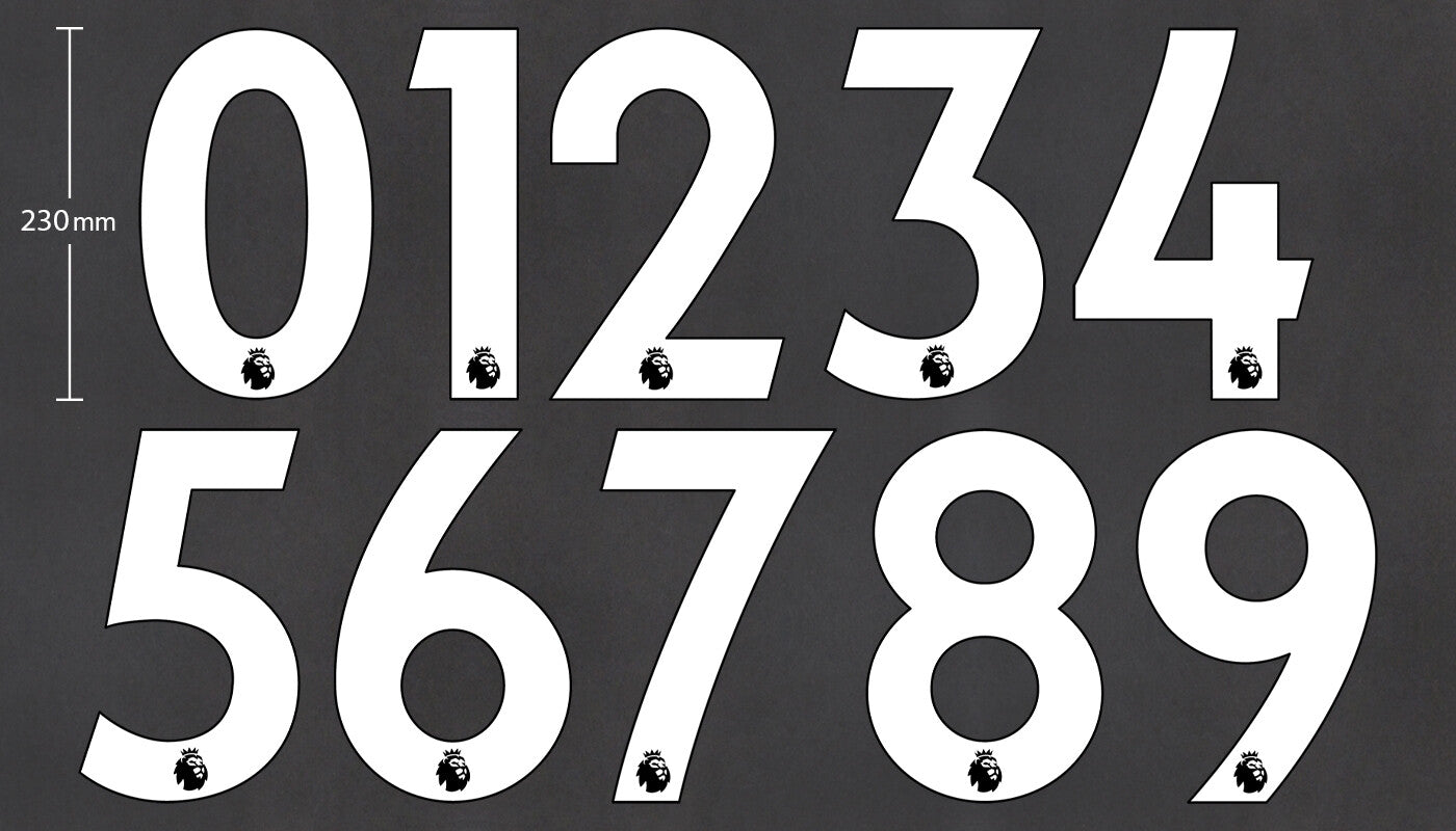2019 - 2020 OFFICIAL AVERY DENNISON PREMIER LEAGUE WHITE PLAYER SIZE NUMBERS