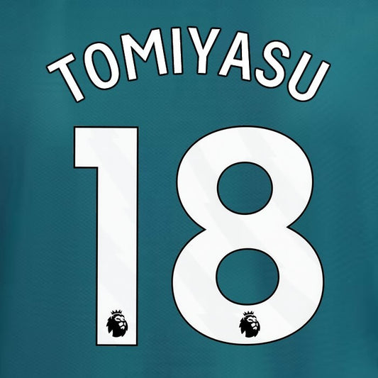 2023 2024 ARSENAL TOMIYASU 18 WHITE 3RD OFFICIAL PLAYER SIZE NAME SET