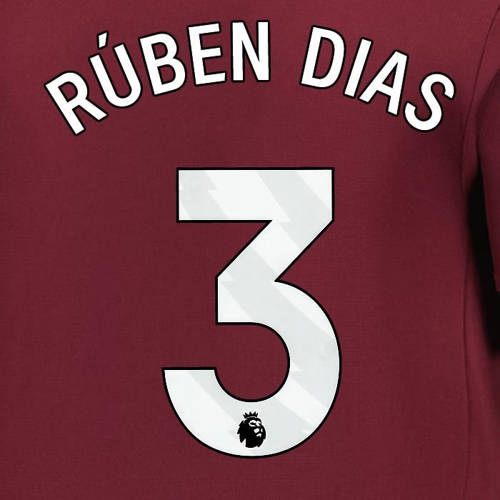 2024 2025 MANCHESTER CITY RUBEN DIAS 3 WHITE 3RD PLAYER SIZE NAME SET