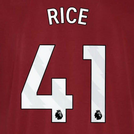 2023 2024 WEST HAM RICE 41 OFFICIAL WHITE PLAYER SIZE NAMESET