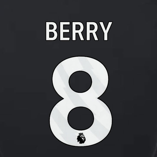 2023 2024 LUTON TOWN OFFICIAL BERRY 8 WHITE 3RD PLAYER SIZE NAMESET
